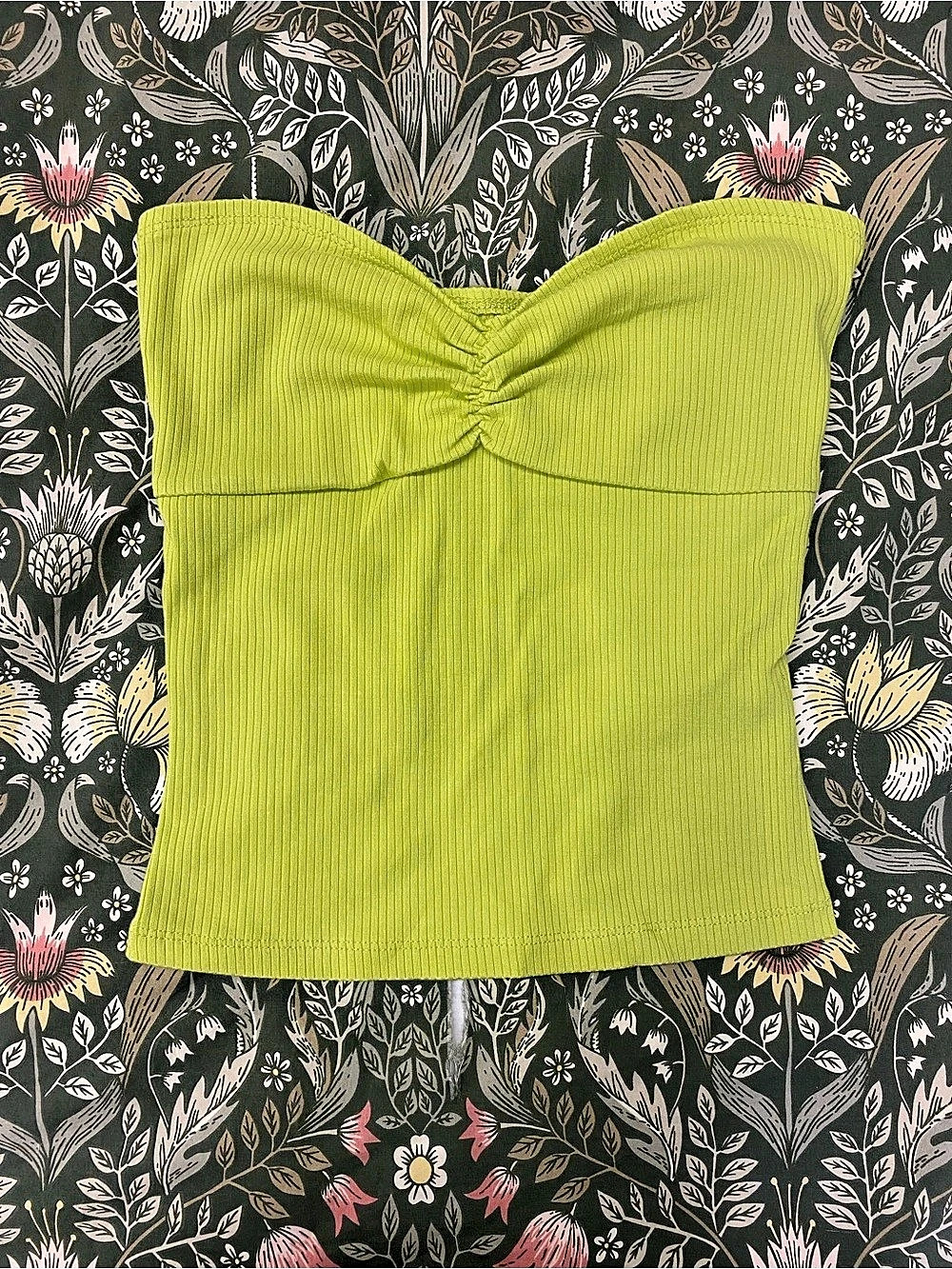 BDG Carla Sweetheart Neckline Ribbed Knit Tube Top chartreause green